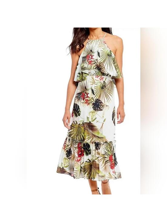 Gianni Bini Dresses & Skirts - Gianni Bini Tropical Palm Leaf High Neck Maxi Dress XL White Floral Resortwear
